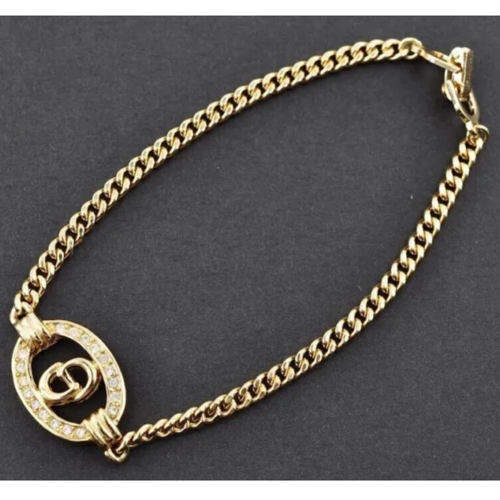 Christian Dior Light Stone CD Logo Bracelet Gold Plate GUC Authentic